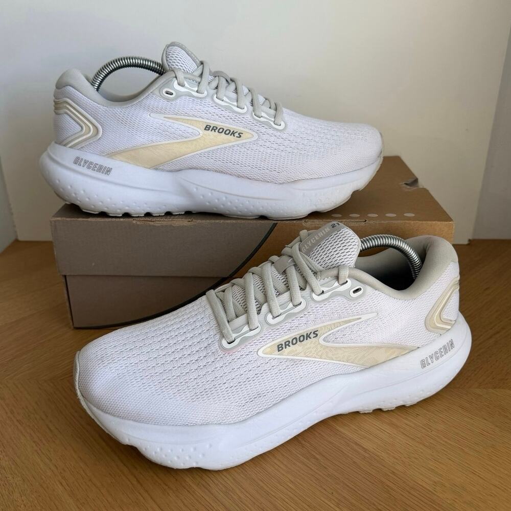 Brooks Glycerin 21 White/Silver Biscuit Men Running Sneakers- SZ 10